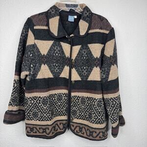 I.V.Y. Large Brown Aztec Design Button Up Collared Coat Cardigan Jacket